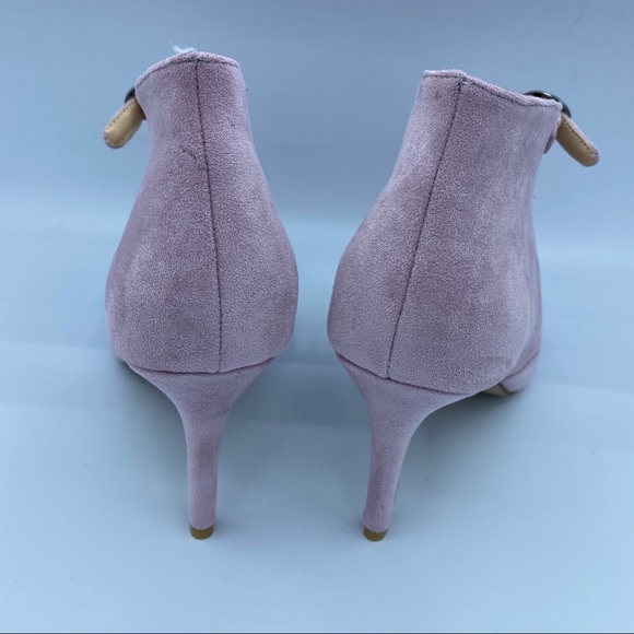 FSJ Women pink suede pointed toe ankle strap pumps - Picture 4 of 12